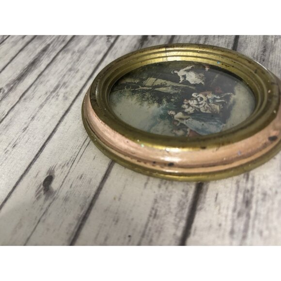 VTG Pair Italian Art Print Oval Frame Action Pink Green Handcraft Italy Florence - Picture 3 of 11